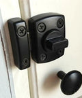 Gate Latch Slide Bolt Latches Lock, Safety Double Sided Hardware(Large Silvery) with black finish, mounted on a door.