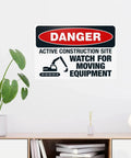 Construction Site Moving Equipment Warning Sign 8 By 12 Inches Aluminum Safety Notice for garage street renovation and heavy machinery caution