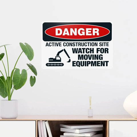 Construction Site Moving Equipment Warning Sign 8 By 12 Inches Aluminum Safety Notice for garage street renovation and heavy machinery caution