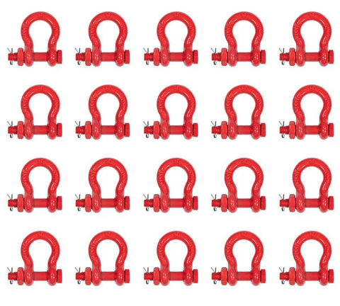 Twenty Piece Three Eighth Inch Forged Carbon Steel Anchor Shackles With Safety Bolt Pins Two Thousand Pound Working Load, displayed in red.