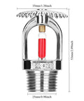 Eight Pack Heavy Duty Fire Sprinkler Heads 3 4 Inch Dn20 Solid Brass Chrome Plated 68 Degree Automatic Heat Trigger Built Different Top Tier Upward Ceiling Mount Setup - Close-up of brass sprinkler head with red heat trigger.