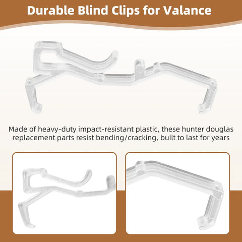 Rock Solid 24 Pack Clear Valance Clips For 2.5 Inch Blinds And Window Shades durable plastic clips showing snap fit design and reinforcement.