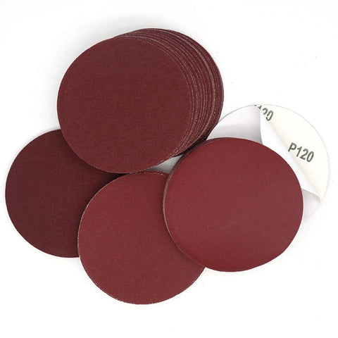 Top Notch 5 Inch Hook And Loop Sanding Discs With Red Grit For Electric Polishers Hand Sanders, P120 grit, round discs.