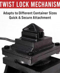 Close-up of Four Pack 8 Inch ISO Shipping Container Double Caster Wheels With Brakes For Heavy Duty Moves twist lock mechanism.