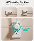 360 Degree Rotating Flat Plug Surge Protector Power Strip With 1 Foot Extension Cord showing plug and cord positioning.