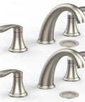 Brushed Nickel Bathroom Sink Faucet Set, Widespread 3-Hole Deck Mount With Stainless Pop-Up Drain, Lead-Free Hose, cUPC Certified, Durable Stainless Steel, 2 Pack