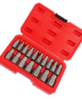 Beefy 17 Piece Screw Extractor Set With Hex Head Remover Tools For Damaged Broken Stripped Screws, Metal Construction in Red Case