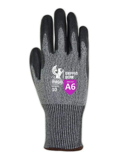 Touchscreen Friendly Level A6 Cut Resistant Work Gloves With 13 Gauge Hyperon Shell And Polyurethane Palm Coating For Dexterity