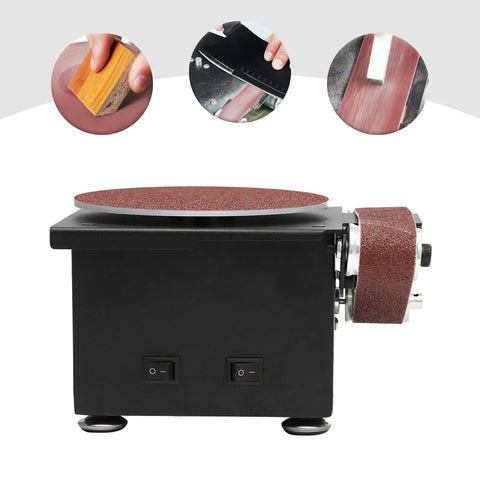 Versatile Mini Belt Disc Sander With 6-Inch Sanding Wheel And Small Grinder For Wood Metal Working, compact benchtop tool.