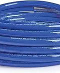 Coiled blue Ultra Lightweight Three Eighths Inch By Fifty Foot Air Hose For Airless Sprayers, Boss Grade Performance, corrosion resistant