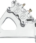 Rear Brake Caliper Kit With 10 Inch Rotor For Harley-Davidson aluminum with polished chrome finish, side angle view.