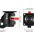 Dimensions of heavy duty leveling casters for industrial machines with upgraded ratchet arm design, retractable castors set of 4.