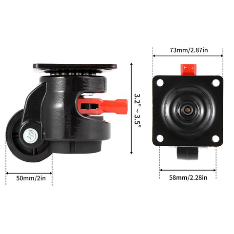 Dimensions of heavy duty leveling casters for industrial machines with upgraded ratchet arm design, retractable castors set of 4.