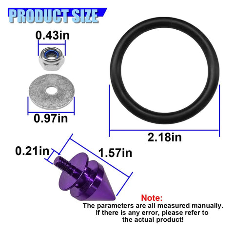 Upgrade Your Ride With These Sick Universal Car Bumper Quick Release Kit Featuring Durable Aluminum Fasteners, Sealing Washers And O Rings For Easy Front Rear Access To Fenders Hoods Or Trunk Lids In Cool Purple Color, size chart