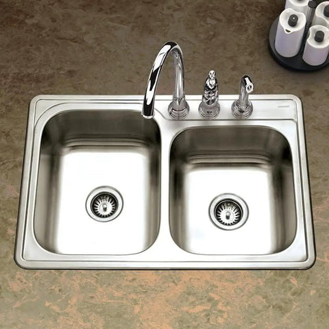 Glowtone Stainless Steel Kitchen Sink Topmount 60 40 Double Bowl With 3 Holes Satin Finish Heavy Gauge T304 33 Gauge Steel Scratch Resistant And Easy To Clean Cabinet Compatible