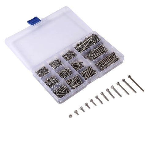 Hardcore 440 Piece 304 Stainless Steel Hex Head Socket Screws And Nuts Assortment Kit M3 Metric Bolts Nuts With 2 Hex Keys For Tough Home Repair Or Weekend DIY Projects Inside Rust Resistant Plastic Storage Case With Lid Organizer Tray, open