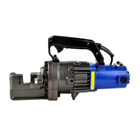 AOXHUGB Handheld Electric Rebar Bender And Shear Cutter Machine with a black handle and blue motor for cutting steel.