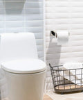 Chrome Toilet Paper Holder Wall Mount Square Silver 304 Stainless Steel Rustproof, Rotate Proof Bracket next to modern toilet