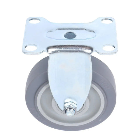 Built Like A Tank 4 Inch Rigid Caster Wheel Set With Reinforced Steel Brackets And Durable Thermoplastic Rubber Treads close-up view.