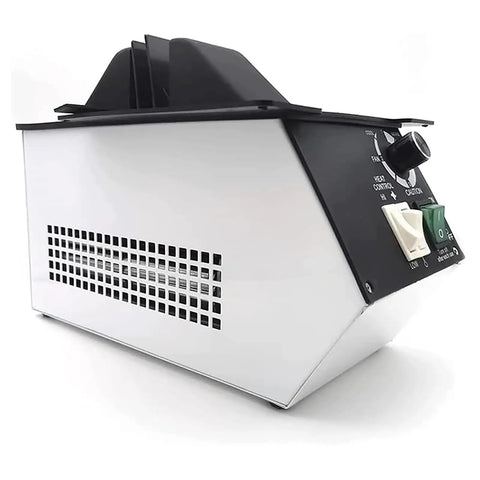 Professional Optical Eyeglasses Frame Heater With Killer 1500W Rapid Heat And Zero Hassle Hot Cold Air Switch For Precision Frame Repair And No Mess Temp Settings Daily side view with black and silver design.