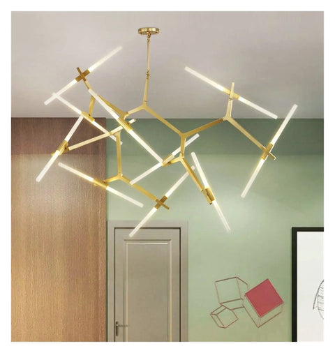 Post-Modern Nordic Pendant Light Herringbone Contemporary Living Room Dining Room Dimmable G9 Bulb Hanging Lamps LED with gold frame.