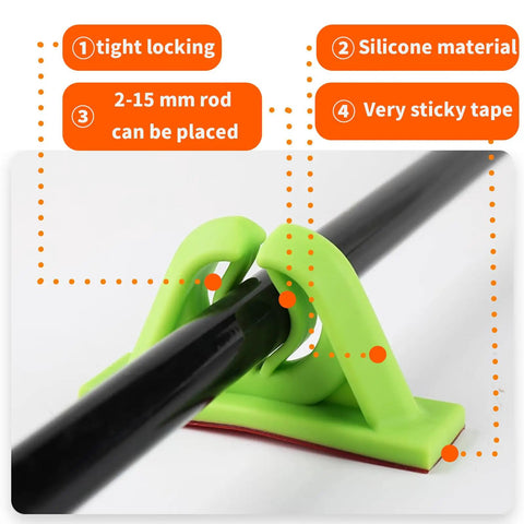 Close-up of Six Pack Red Silicone Adhesive Rod Racks With No Drill Wall Mount Holds Fishing Poles From 2mm To 15mm