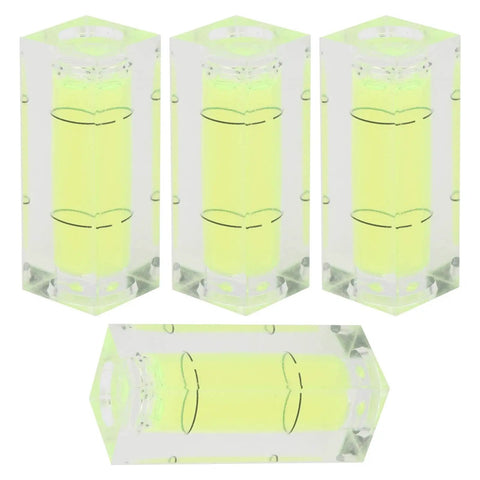 Small Spirit Level Square Bubble Level High Optical Transparency Material, clear hexagonal design with yellow liquid inside.