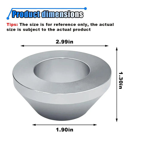 Product dimensions of Shop Grade Billet Aluminum Manual Tire Changer Centering Cone, measuring 2.99in diameter and 1.30in height.