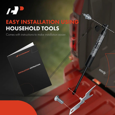 Rear Left Tailgate Assist Shock Strut For Toyota Tacoma 2005 To 2015 Pickup Truck showing installation tools and instructions.