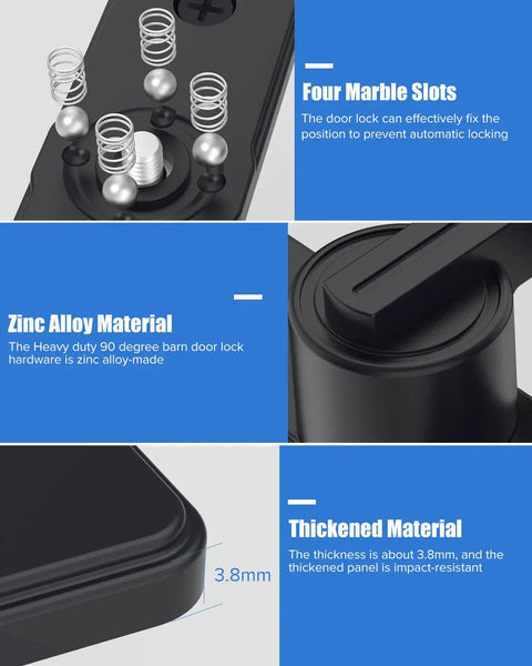 Built Tough Heavy Duty Zinc Alloy Gate Latch Lock details with marble slots and thickened 3.8mm material for barns and sheds.