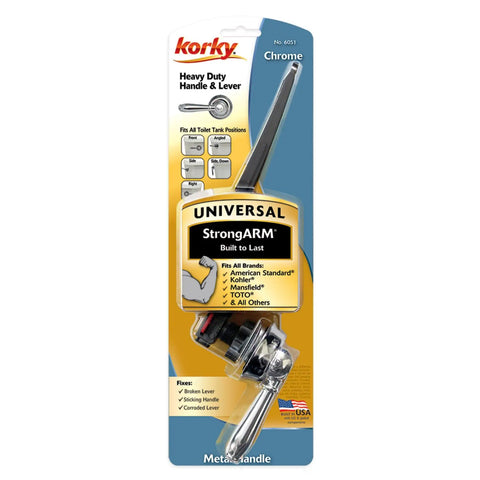 Packaging of Strongarm Universal Toilet Tank Lever In Chrome For Front Angled Side Left Or Right Mount Toilets Fits 2 Inch And 3 Inch Flappers Easy Install Faucet Style
