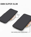 Ultra Slim Qi Wireless Charger With Aluminum Alloy Frame 6mm Thin 10W Fast Charging Pad with two phones on top