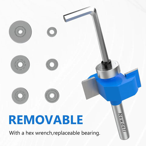 Heavy Duty One Quarter Inch Shank Rabbet Router Bit Set Featuring Six Swappable Brass Bearings For Tough As Nails Woodworking Projects And Smooth Sailing Cuts That Guarantee Pro Results with hex wrench and brass bearings.