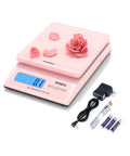 Killer Digital Postal Scale Measures Every Package Up To 66 Pounds With Dead On Precision So You Can Ship Heavy Goods Without Stress While The Sleek Pink Surface Looks Absolutely Dope, featuring a pink design and digital display.
