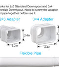 Extendable 16.5Ft Gutter Downspout Extension Pipe For 2x3 And 3x4 Downspouts, flexible drainage tube and adapters, white finish
