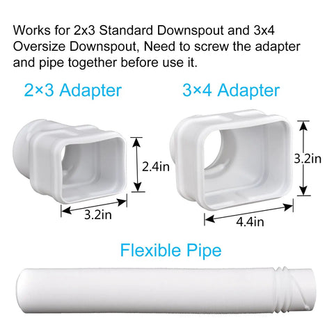 Extendable 16.5Ft Gutter Downspout Extension Pipe For 2x3 And 3x4 Downspouts, flexible drainage tube and adapters, white finish