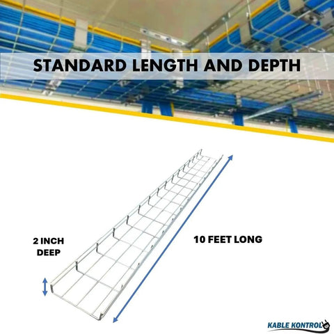 Bulk Pack Cable Tray 10 Feet Long By 6 Inches Wide By 2 Inches High Wire Mesh Cable Management Rack Organizer Basket Pro Grade Zinc Plated Steel NEC Approved For Network And Fiber Optic Cabling 90 Piece Set, 2 inch deep