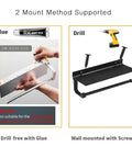 Must Have Wall Mounted Paper Towel Holder With Aluminum Build And Built In Phone Storage Shelf for two mounting methods