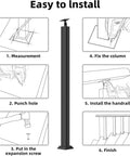 Black Wrought Iron Stair Baluster With 270 Degree Adjustable Bracket, Rock Solid Square Railing Post For Deck And Indoor Steps, Plug And Play Front Mount installation steps.