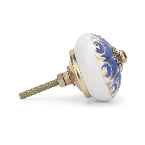 Gold And Navy Blue Ceramic Dresser Knobs Set Of 25 Handmade Boho Cabinet Knobs with screw and gold detail side view