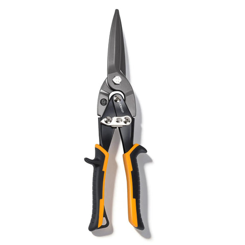 Heavy Duty 12 Inch Aviation Tin Snips For Sheet Metal Cutting Beast Of A Cutter With Long Straight Cut And Precise Jaws Drop Forged Chromium Vanadium Steel Built To Handle Tough Jobs.