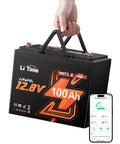 12V 100Ah Bluetooth LiFePO4 Battery For Camper, RV, Van, Trailer, And Boat Deep Cycle Group 24 Cold Weather Safe Real Time App Monitoring