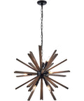 9 Light Sputnik Pendant Light Black With Natural Wood Shade Industrial Farmhouse Vibe Ceiling Fixture
