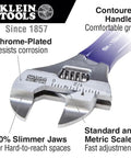 6 Inch Adjustable Wrench With Slimmer 40 Percent Jaws And A High Polish Chrome Finish, showing chrome plating and contoured handle