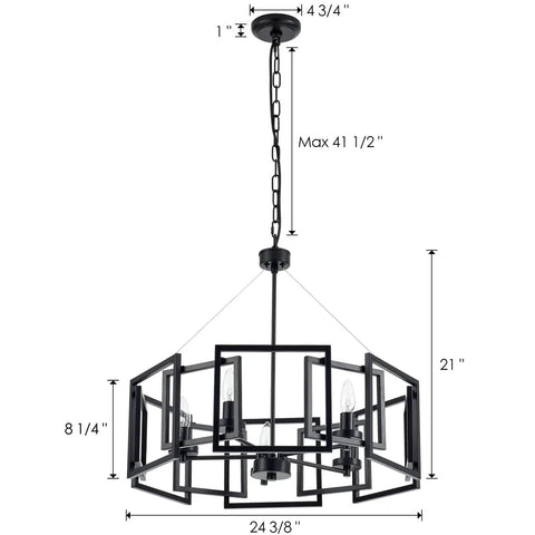 Industrial Style Chandelier With Matte Black Finish Geometric Shade Pendant Lighting Fixture dimensions view