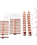 Top Tier Plasma Cutter Consumables Kit With Heavy Duty Nozzle Shields And Long Lasting Electrodes For LG40 Torch Cutting Machines - 65 piece set of copper nozzles and shields.