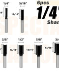 Double Fluted Straight Cut Router Bit Set With 1/4 Inch Shank 6 Piece Carbide Tipped Plunge Router Bits For Grooving And Milling