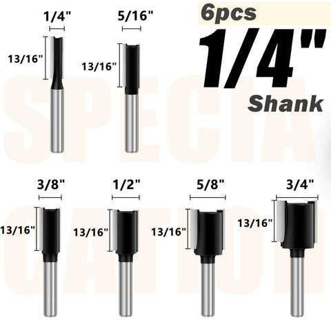 Double Fluted Straight Cut Router Bit Set With 1/4 Inch Shank 6 Piece Carbide Tipped Plunge Router Bits For Grooving And Milling