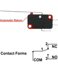 V-153-1C25 Micro Switch With Beefy Long Straight Lever 15A 125/250VAC Heavy Duty SPDT Snap Action Limit Switch Quick Connect Terminals Three Sixteenth Inch 4.8mm Dual Pack, automatic return contact forms