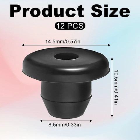 Bulk 12 Pack Rubber Jack Oil Plugs, Flat Head Hydraulic Filler Bung For Oil Reservoir Hole with size dimensions in mm/in.